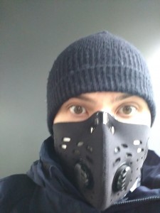 Me wearing a HEPA breathing mask.